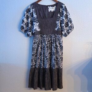 Anthropologie Black and White Patterned Midi Dress